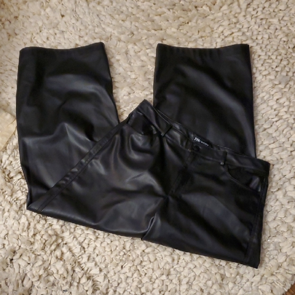 Zara Wide Leg Faux Leather Pants